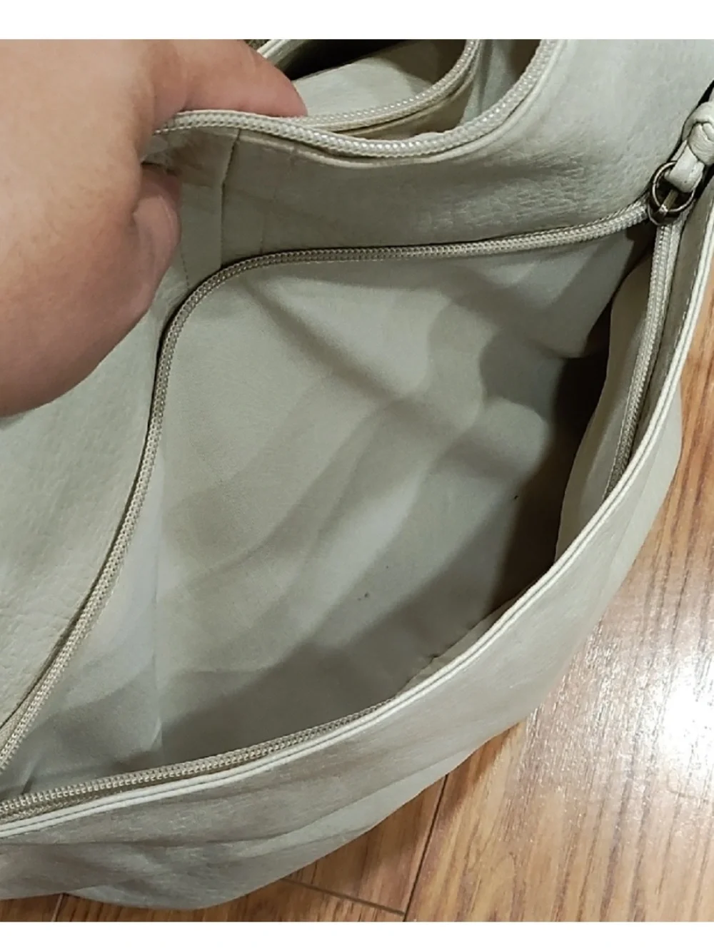 Cream Stud-Trim Leather Hobo Bag
